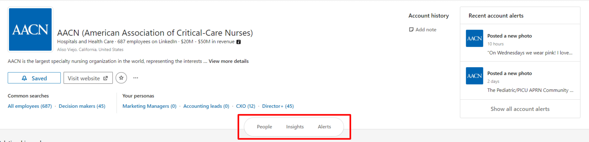 Company Account Tabs